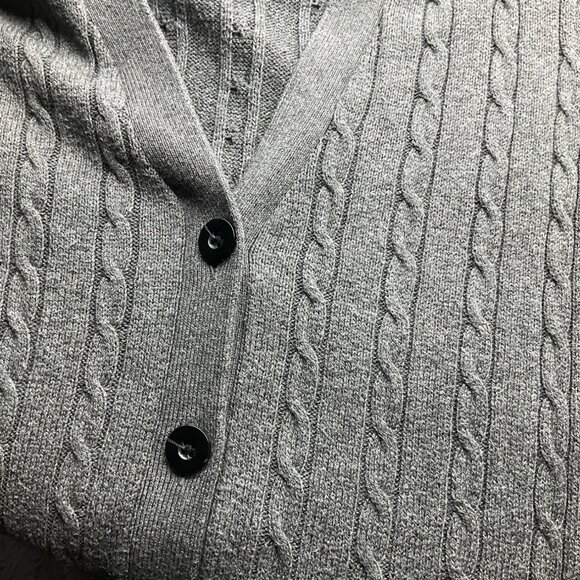 Lands' End XL Gray Cable Knit Cardigan Sweater Wool Bl Minimalist - Picture 9 of 11